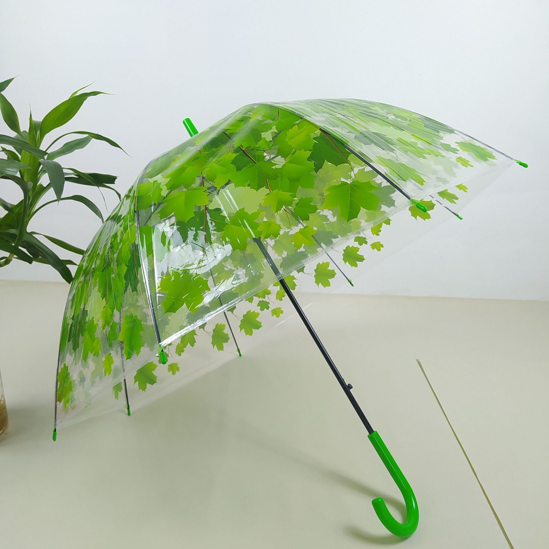 Hot Sale Apollo Umbrella Plant Maple Leaf Umbrella Custom 210T Curve Handle Transparent Golf Umbrellas With Logo Printing