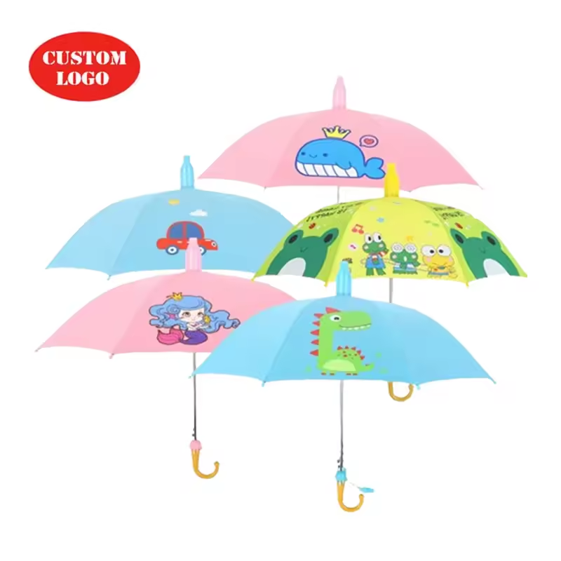 Latest Cute Cartoon Character Portable Long Handle  Kids Umbrella Children For Rain Weather