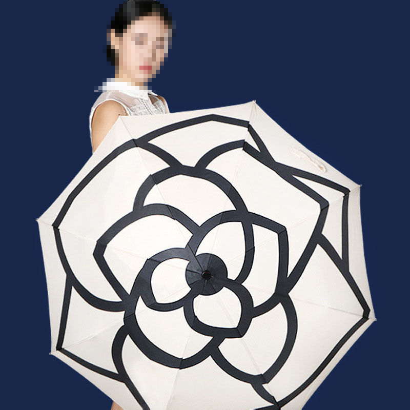 French Small Fragrance Vinyl UV Protection Outdoor Fold Sunshade Umbrella with Camellia Design