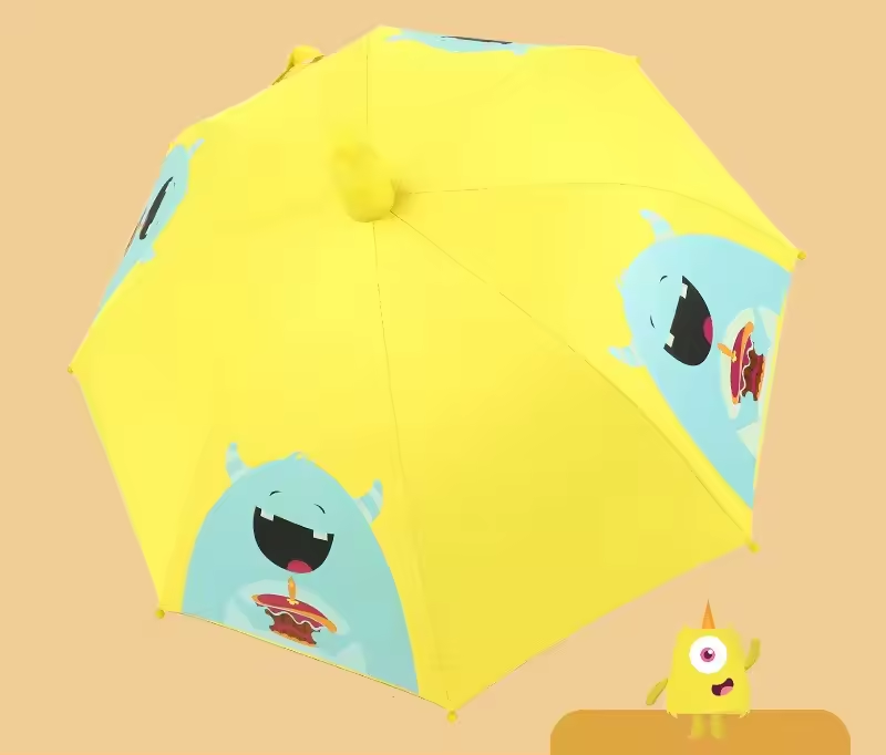 Latest Cute Cartoon Character Portable Long Handle  Kids Umbrella Children For Rain Weather