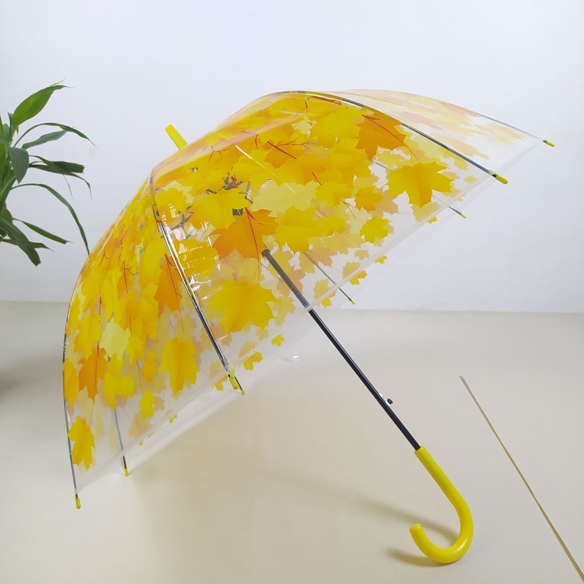 Hot Sale Apollo Umbrella Plant Maple Leaf Umbrella Custom 210T Curve Handle Transparent Golf Umbrellas With Logo Printing