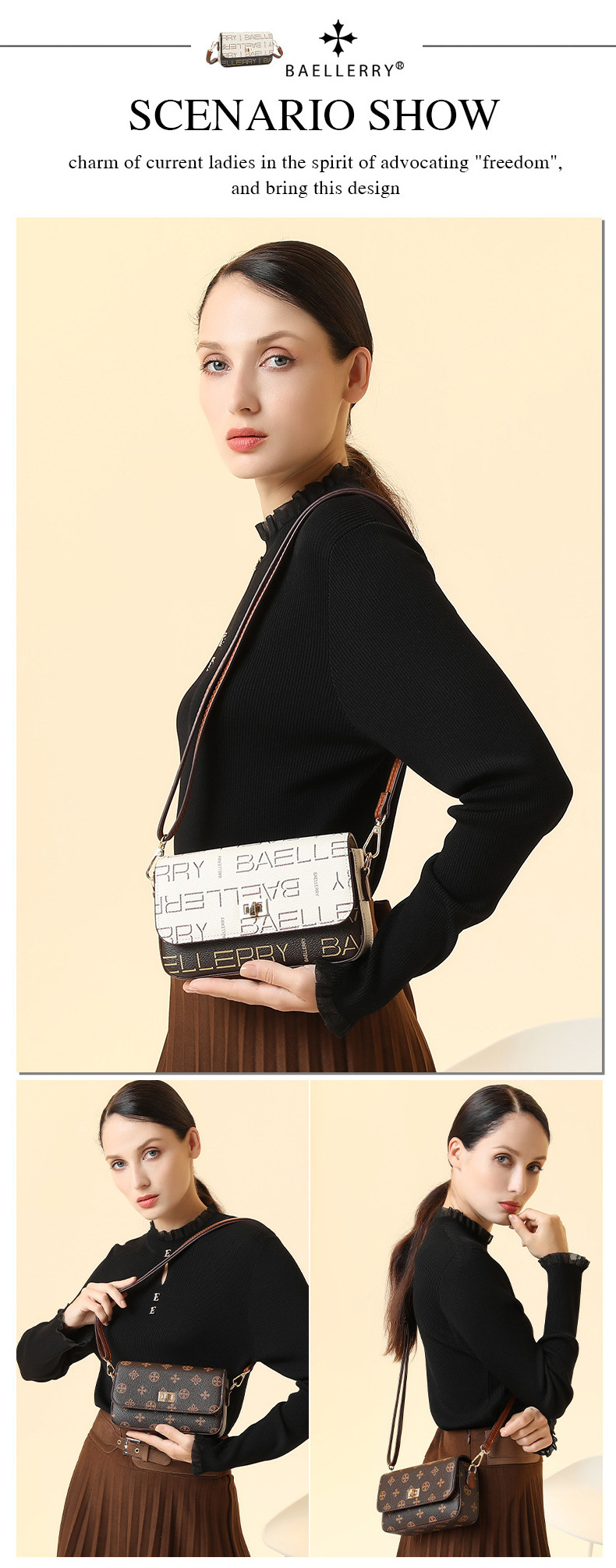 2024 New Fashion Retro Letter Printing Portable Women's Daily Office Versatile Crossbody Bag for Women