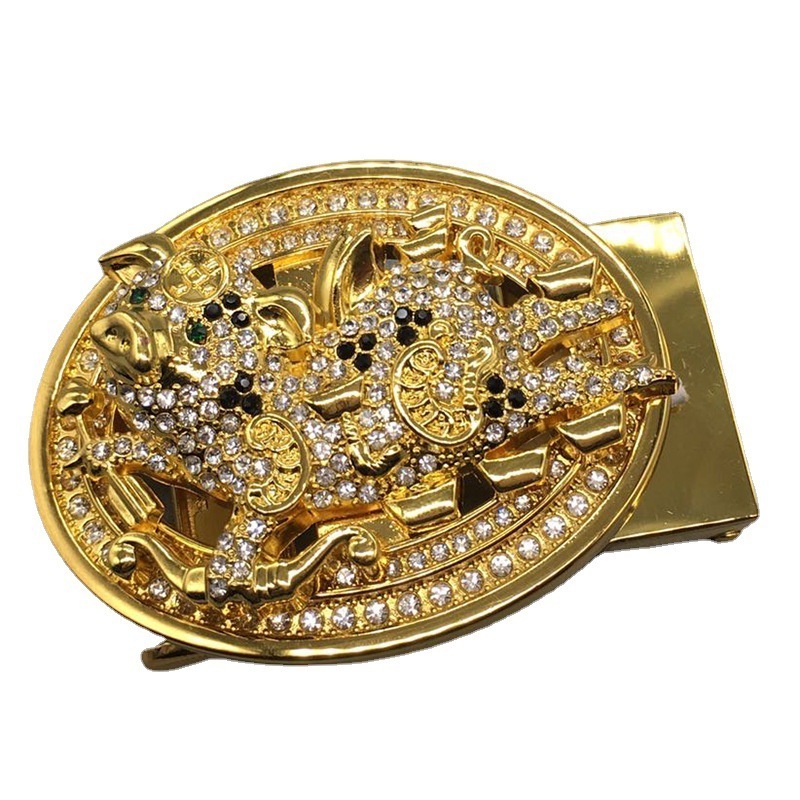 Aggressive Taurus  Golden Eagle Tiger Wolf Head Belt Buckle Men's Automatic Buckle Waist Head Zodiac Diamond