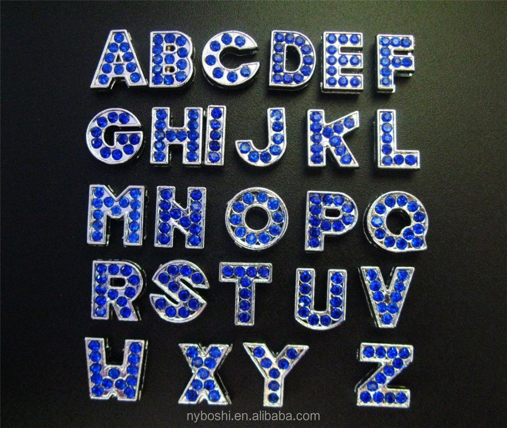 wholesale  8mm fashion alloy jewelry  crystal colorful letter alphabet slide charms accessory