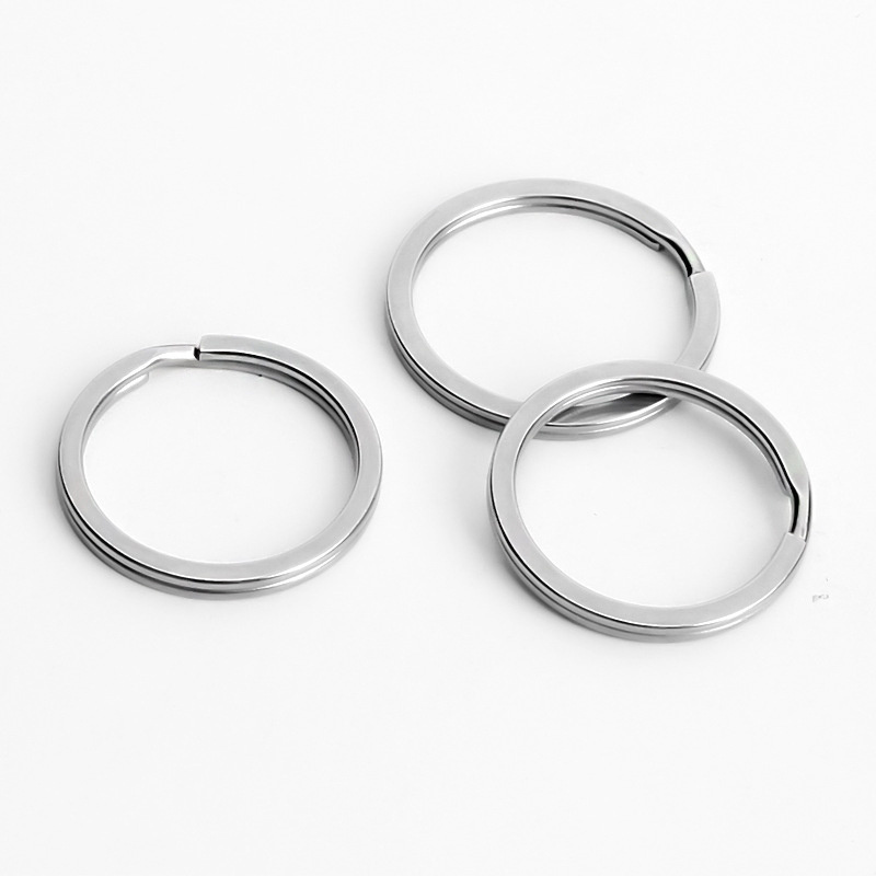 Wholesale 28/30/32mm Flat Surface Key Rings Chains Split Ring Hoop Stainless Steel Silver Double Loop Keychain