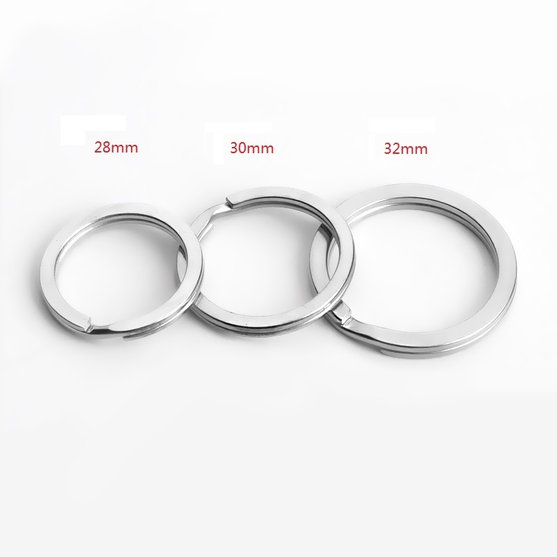 Wholesale 28/30/32mm Flat Surface Key Rings Chains Split Ring Hoop Stainless Steel Silver Double Loop Keychain