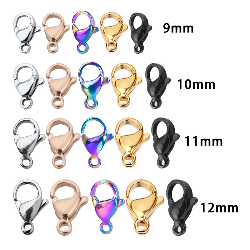 Silver Gold Rainbow Color Stainless Steel Jewellery Making Findings Fasteners Lobster Claw Clasps For DIY Keychain/Pet Collar