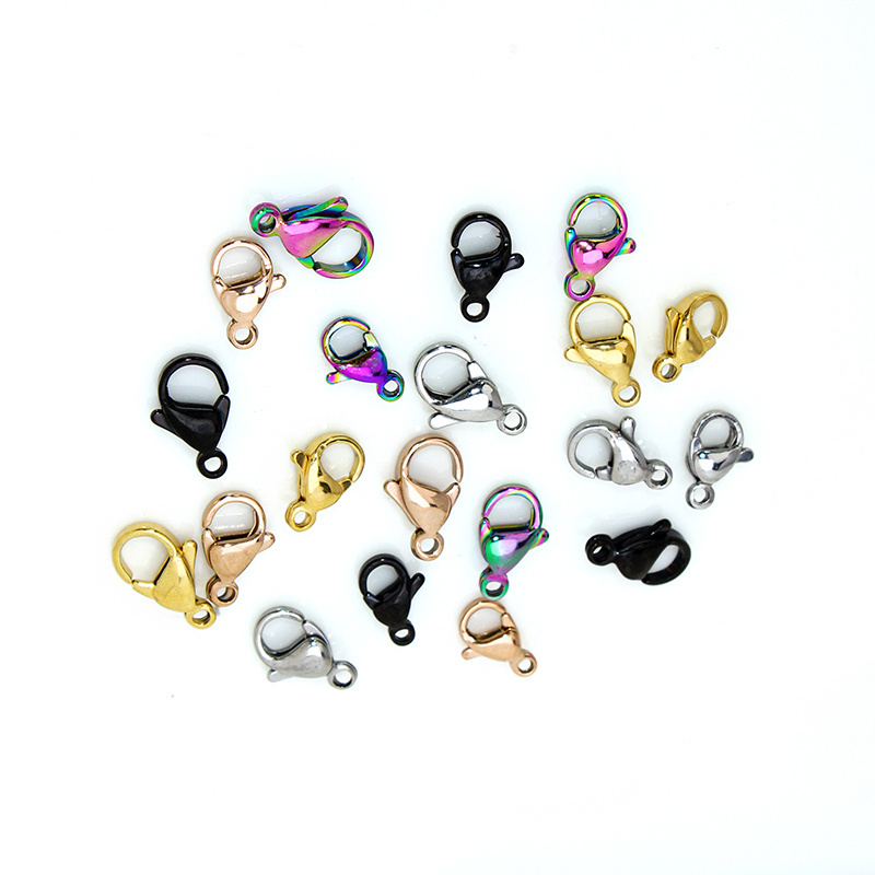 Silver Gold Rainbow Color Stainless Steel Jewellery Making Findings Fasteners Lobster Claw Clasps For DIY Keychain/Pet Collar