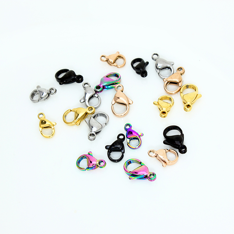 Silver Gold Rainbow Color Stainless Steel Jewellery Making Findings Fasteners Lobster Claw Clasps For DIY Keychain/Pet Collar