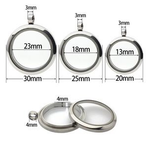 20mm 25mm 30mm Floating Glass Memory Locket Pendant with Twist Top Stainless Steel + Glass Medallion