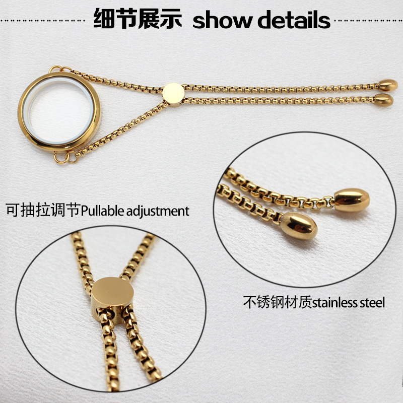 Stainless Steel + Glass Locket Bracelet 20mm 25mm 30mm Gold Color Living Memory Locket Bracelet for Charms Mini Photo