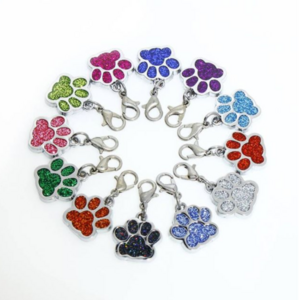 Wholesale Dog Cat Paw Charms For Jewelry Making Glitter Pendant Hang Charm With Lobster Clasp Keychain Pet Collar Accessories