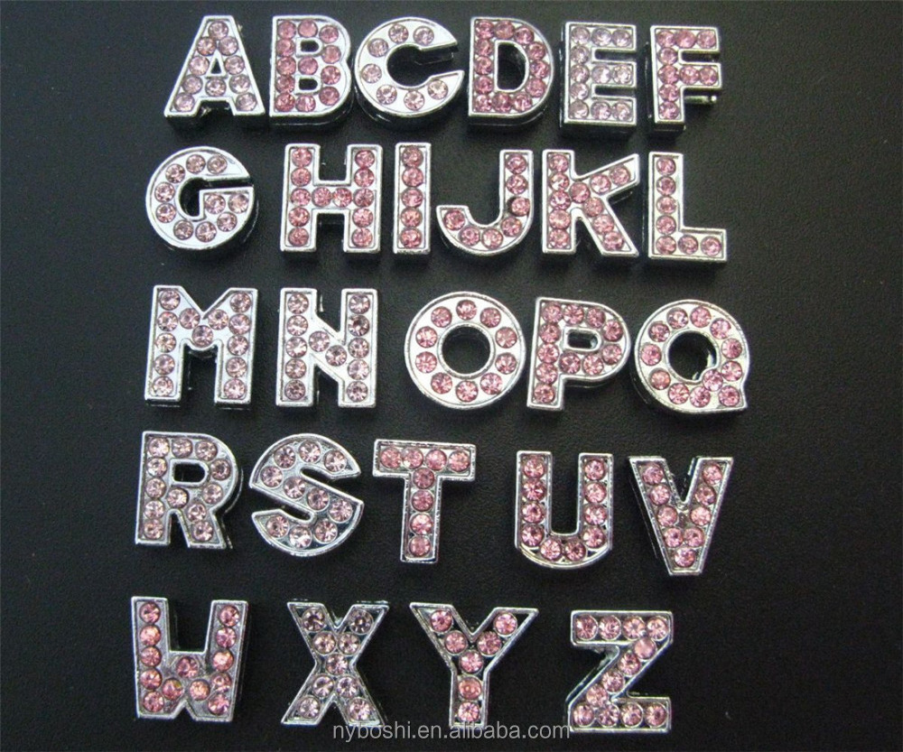 wholesale  8mm fashion alloy jewelry  crystal colorful letter alphabet slide charms accessory