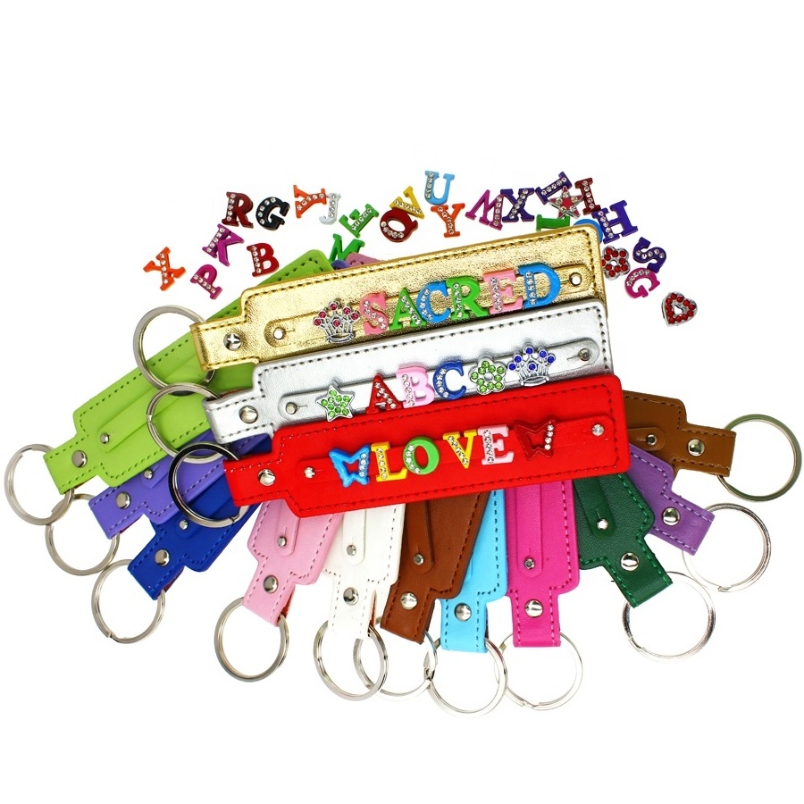 8mm DIY Name Keychain For 8mm slide charms letter Jewelry Accessories 8mm+30mm Width x 150mm PU leather key chain Gift