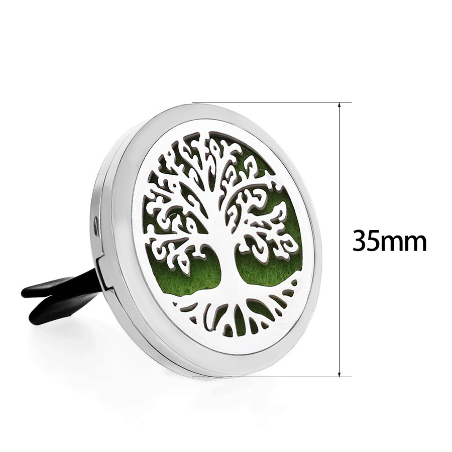 Tree Of Life 35mm Stainless Steel Car Diffuser Locket Vent Clip Essential Oil Aromatherapy Perfume Auto Air Freshener Jewelry