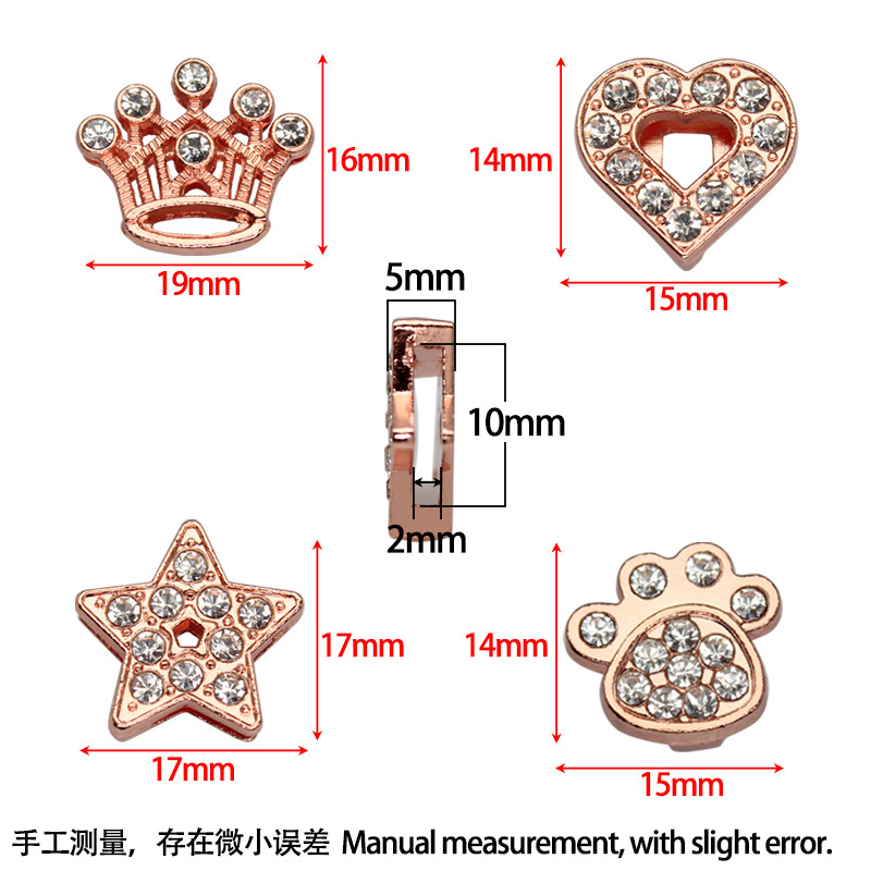 10mm Rose Gold Alloy Metal Slide Charm Trendy Fashion Jewelry for Wristband Bracelet Letters for Wine Glass Crystal Pendants