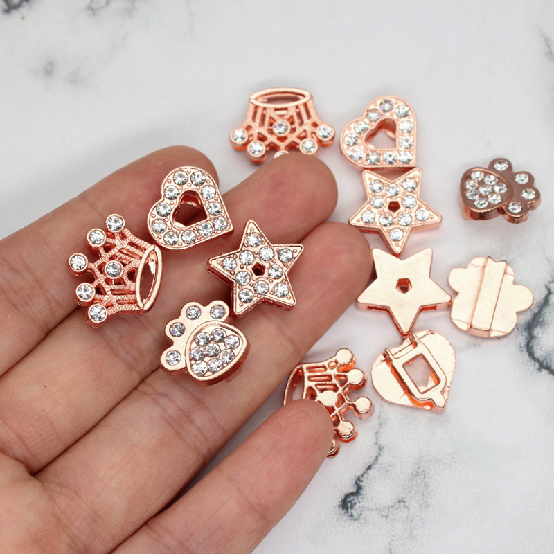 10mm Rose Gold Alloy Metal Slide Charm Trendy Fashion Jewelry for Wristband Bracelet Letters for Wine Glass Crystal Pendants