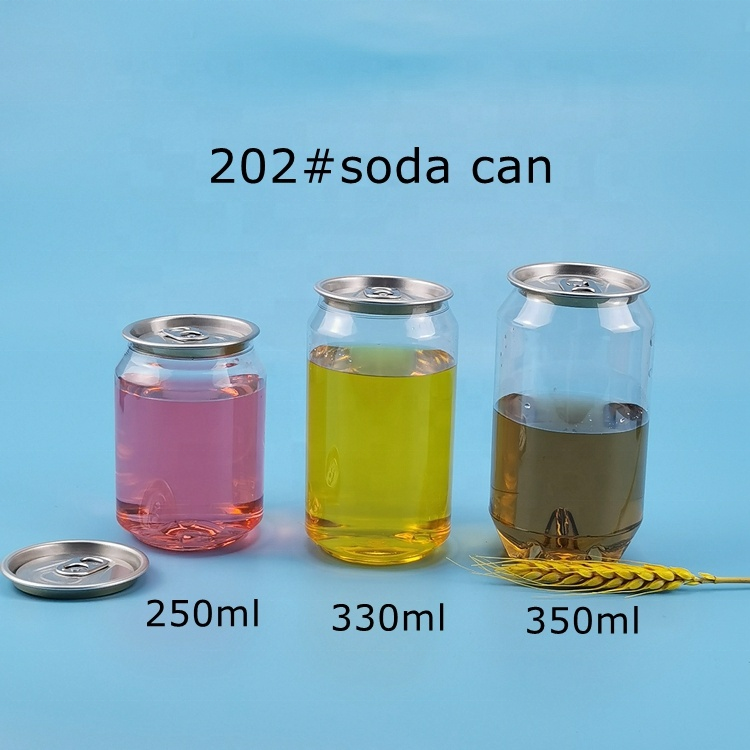 350ml PET Transparent Soft Drink Can Empty Plastic Clear Soda Beverage Can with Easy Open Lid