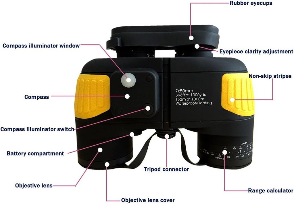 Marine 7x50 Binoculars with Internal Rangefinder & Compass for Navigation,Boating,Fishing