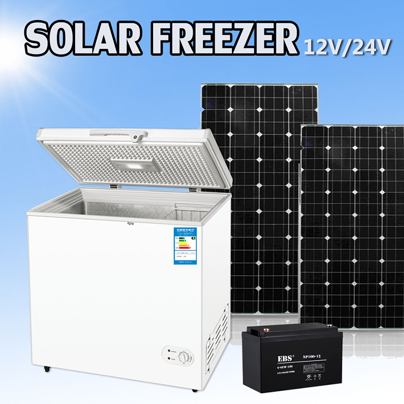 DC Solar Freezer 308L 12V 24V Commercial Top Open Door Deep Fridge Supermarket Ice Cream Food Chest Freezer Refrigerator