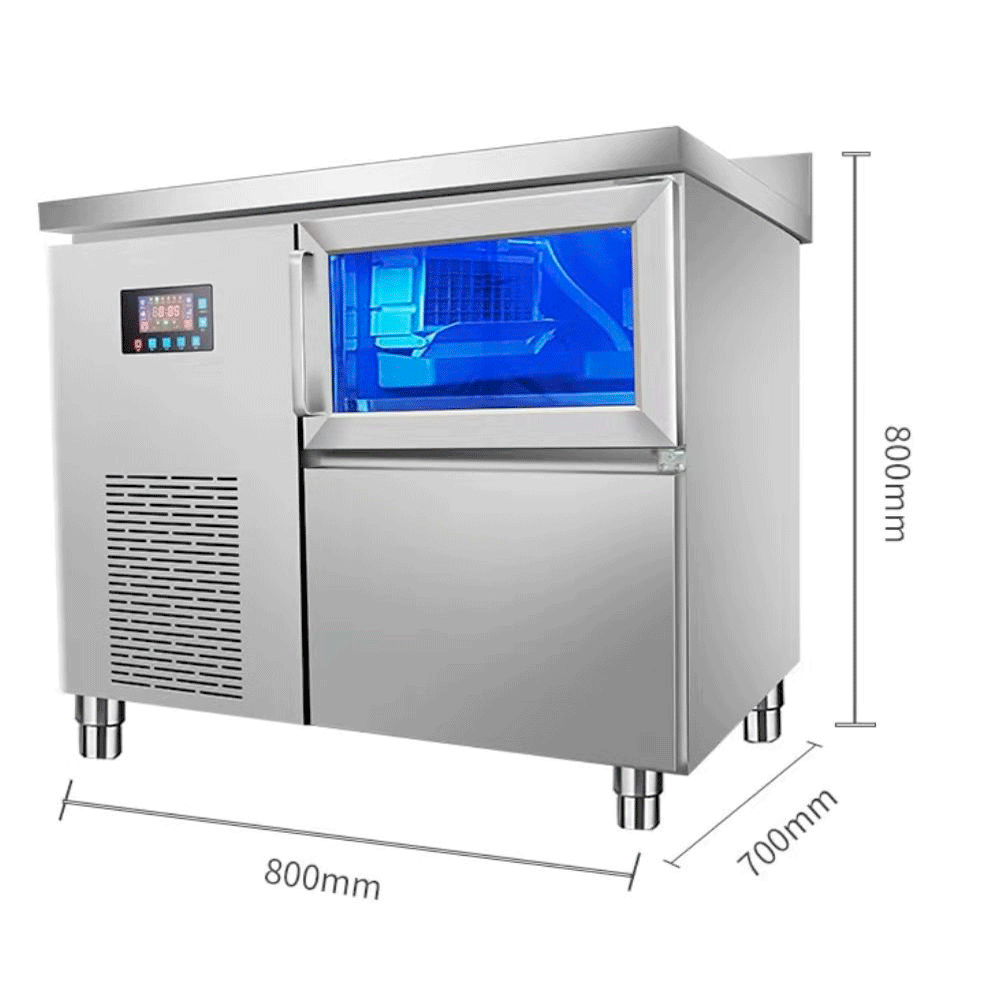 wholesale Counter Blue Light Bar Ice Maker Commercial Stainless Steel Console Milk Tea Shop Cube Ice Automatic Ice Maker