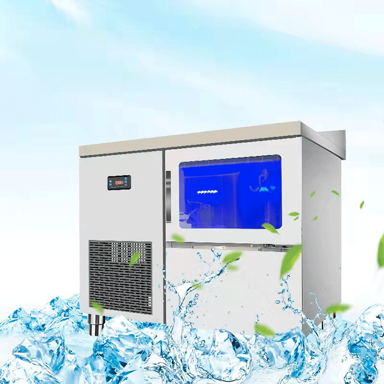 wholesale Counter Blue Light Bar Ice Maker Commercial Stainless Steel Console Milk Tea Shop Cube Ice Automatic Ice Maker