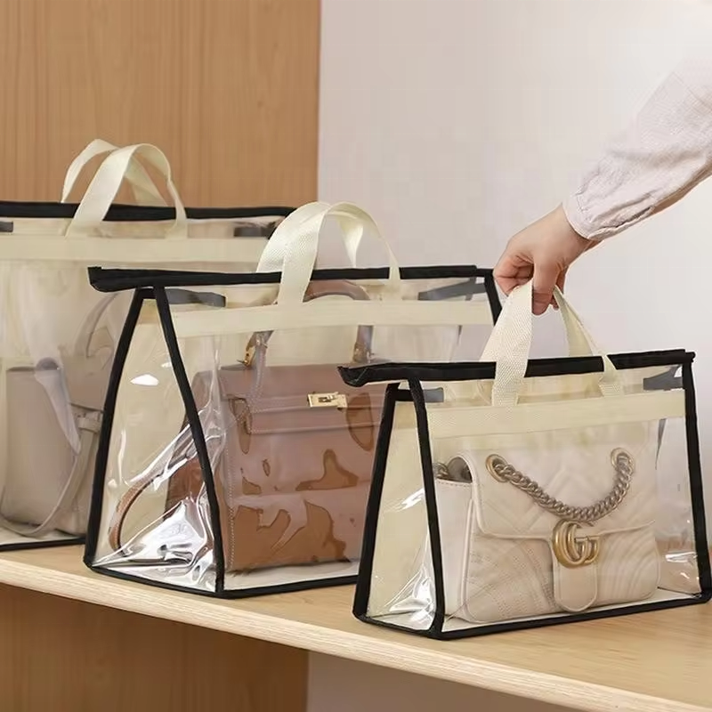 PVC Handbag Dust Bags Clear Purse Storage Organizer for Closet Hanging Zipper Storage Bag for Handbag Storage Case