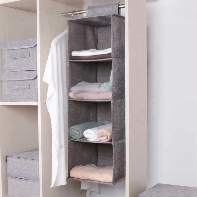 Artificial Cotton Linen Sundries Bag 3/4/5layer Collapsible Storage Shelves Hanging Closet Organizer