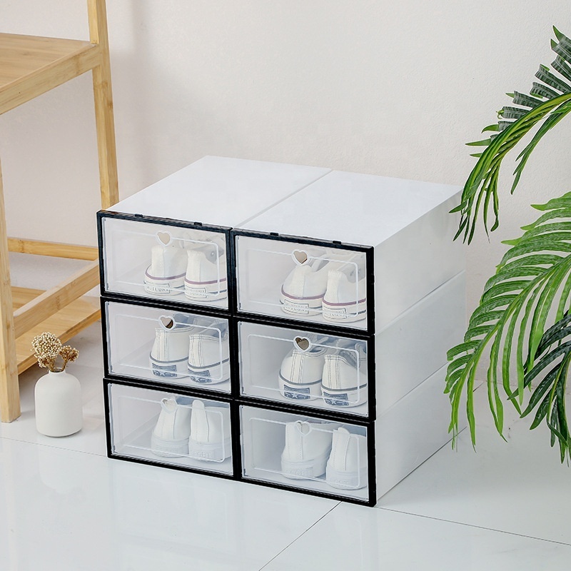 Clear Plastic Stackable Pack Shoe Organizer Storage Boxes For Closet