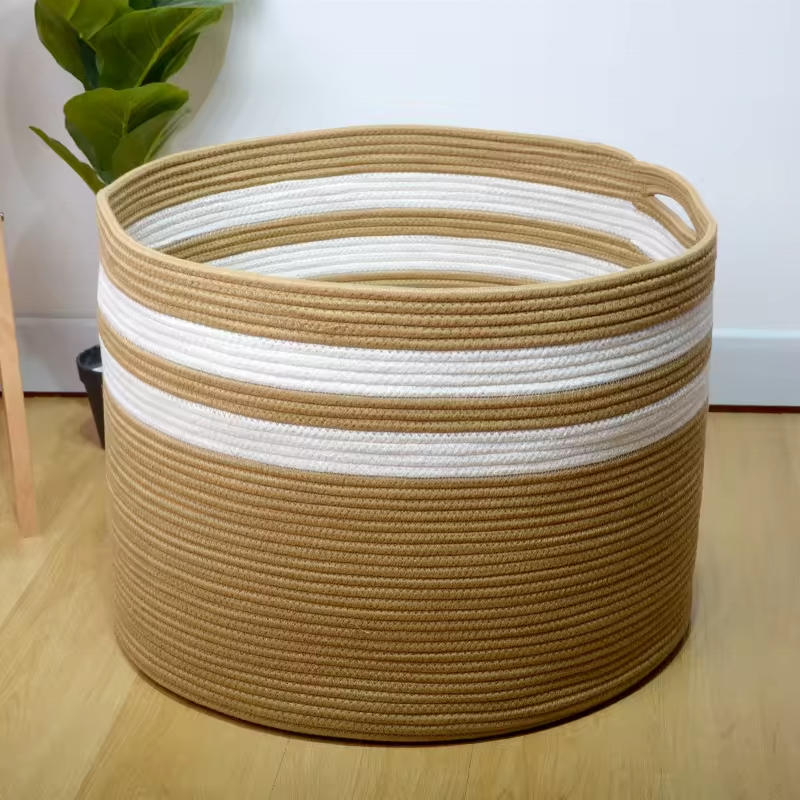 Woven Portable Storage Basket Folding Plant Flower Pot Home Decoration cotton rope and jute basket