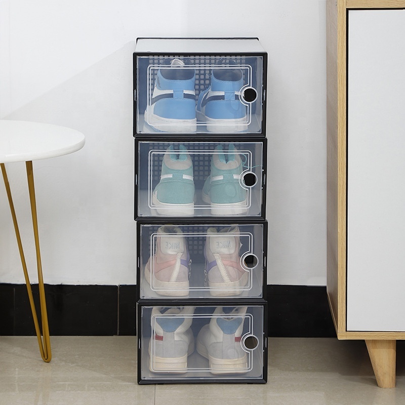 Clear Plastic Stackable Pack Shoe Organizer Storage Boxes For Closet ...