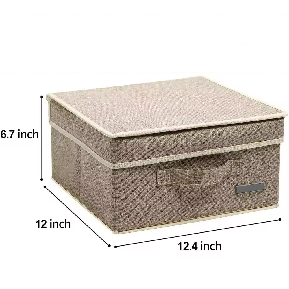 16L Linen Fabric Foldable Storage Box With Handle Folding Closet Organizer With Lid Wardrobe Clothes Collapsible Storage Bin