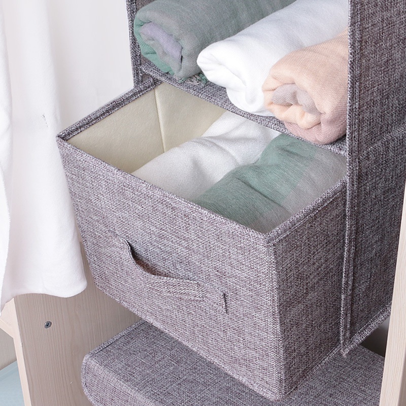 Artificial Cotton Linen Sundries Bag 3/4/5layer Collapsible Storage Shelves Hanging Closet Organizer