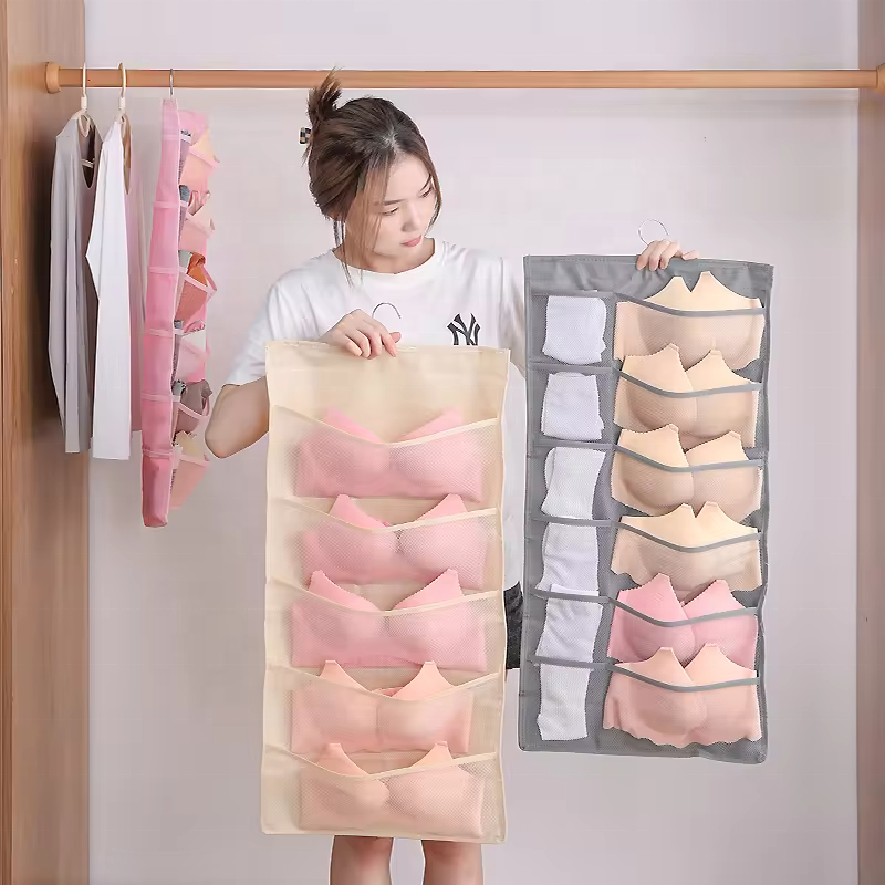 Multifunction folding clear hanging socks bra underwear hanger folding wardrobe hanging storage bag organizer