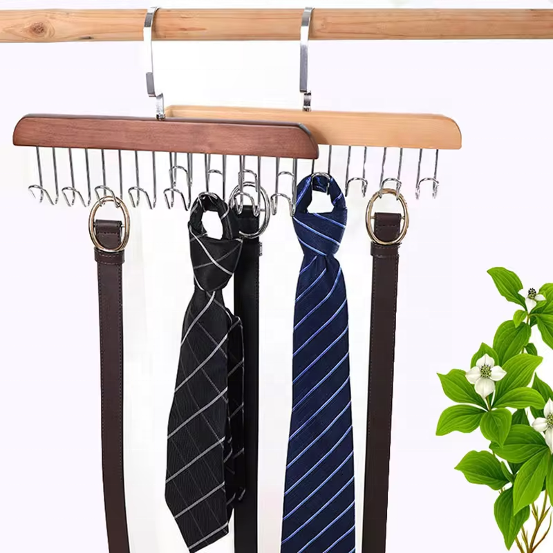 Space Saving Wooden Scarf Necklace Organizer Wooden Belt Hanger Ties Organizer Wooden Rotating Tie Hanger