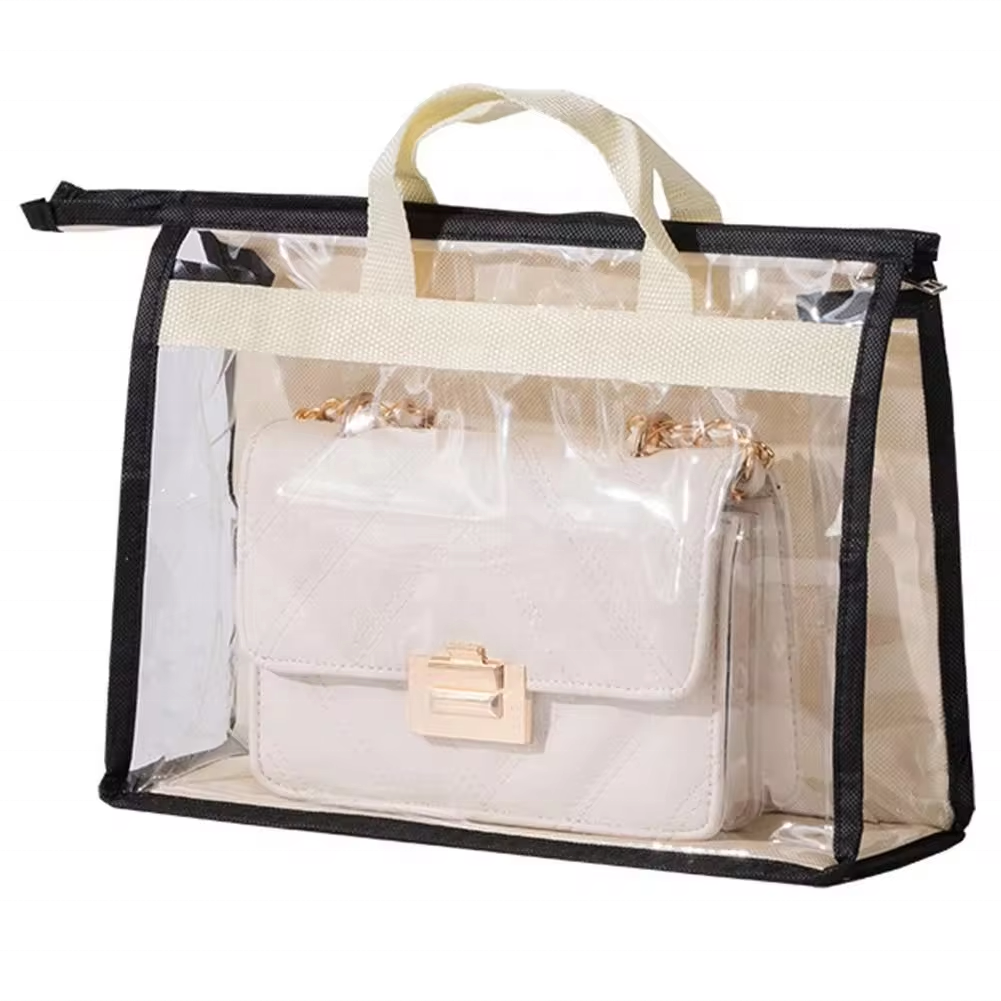 PVC Handbag Dust Bags Clear Purse Storage Organizer for Closet Hanging Zipper Storage Bag for Handbag Storage Case