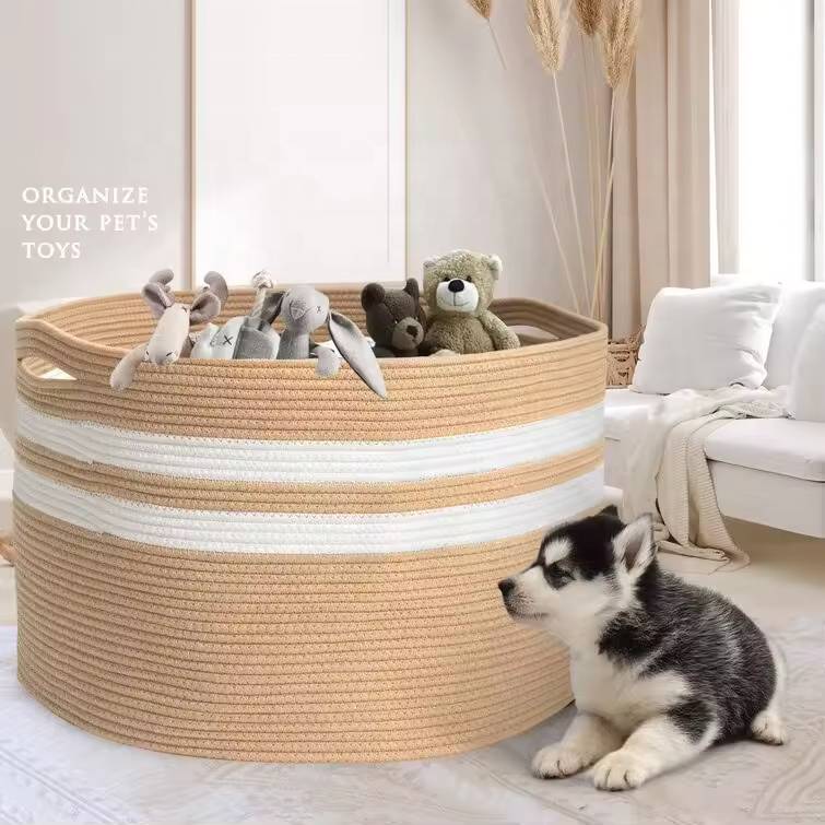 Woven Portable Storage Basket Folding Plant Flower Pot Home Decoration cotton rope and jute basket