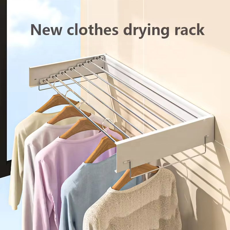 2024 New Listing Retractable Clothes Drying Racks Attached Hook Foldable For Home Use Hanging Clothes