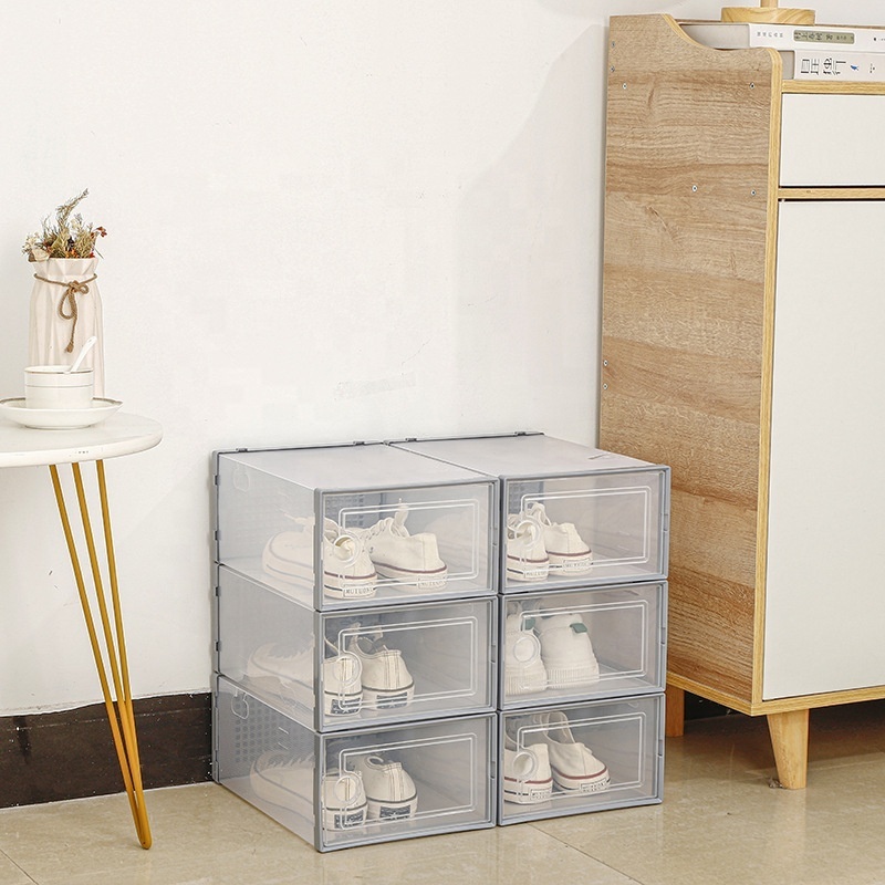 Clear Plastic Stackable Pack Shoe Organizer Storage Boxes For Closet