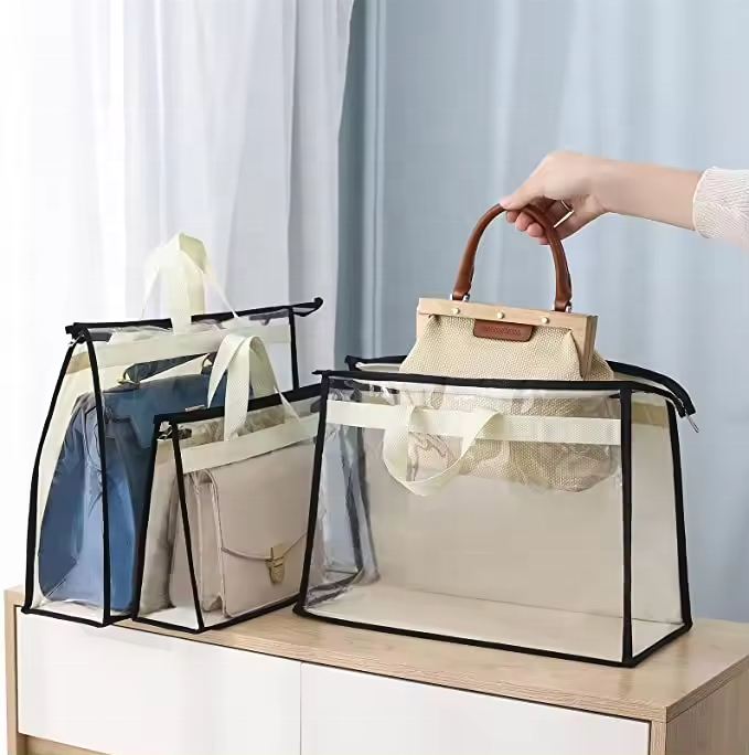 PVC Handbag Dust Bags Clear Purse Storage Organizer for Closet Hanging Zipper Storage Bag for Handbag Storage Case