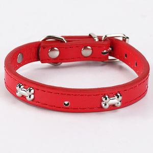 Pet Supplies Hot Bone PU Leather  Pet Collar Waterproof Adjustable Dog Collar Cat Collar Pet Decorations With Metal Charm