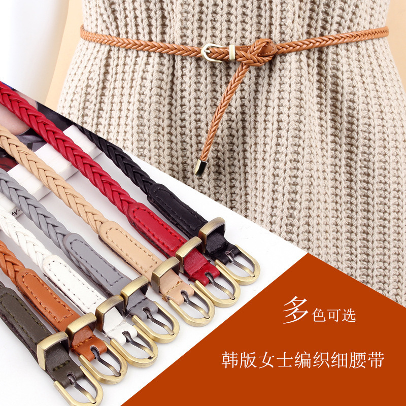 Manufacturers sell woven belt pin buckle retro casual ladies thin belt waist rope decorative dress shirt small belt wholesale