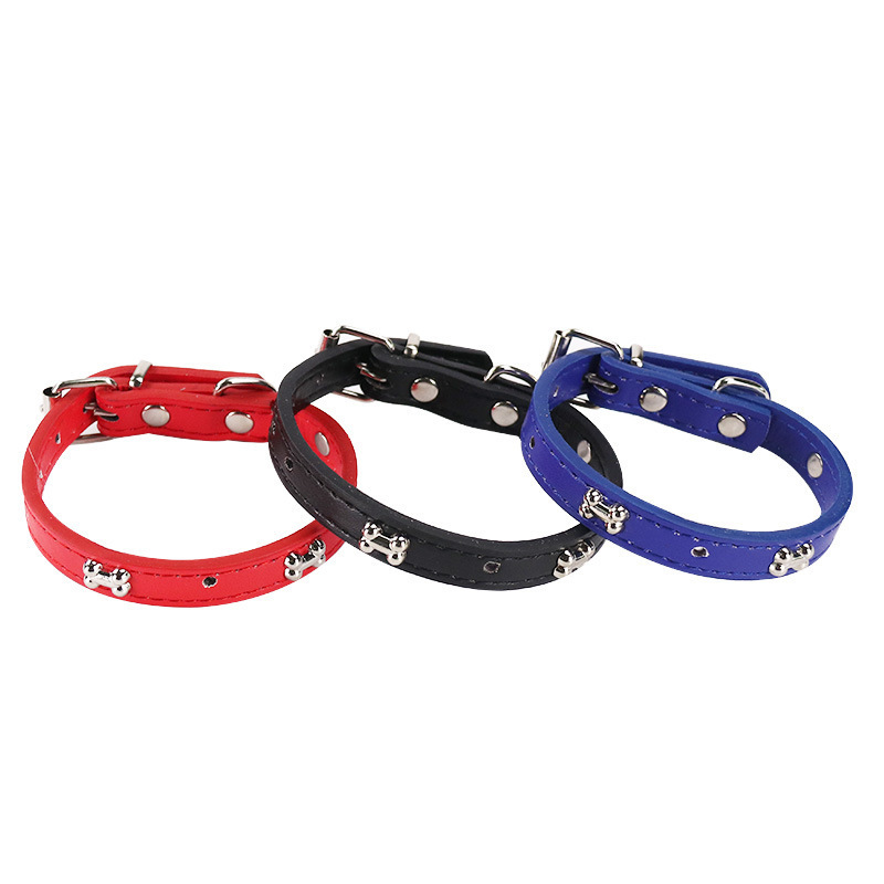 Pet Supplies Hot Bone PU Leather  Pet Collar Waterproof Adjustable Dog Collar Cat Collar Pet Decorations With Metal Charm