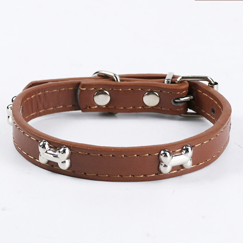 Pet Supplies Hot Bone PU Leather  Pet Collar Waterproof Adjustable Dog Collar Cat Collar Pet Decorations With Metal Charm