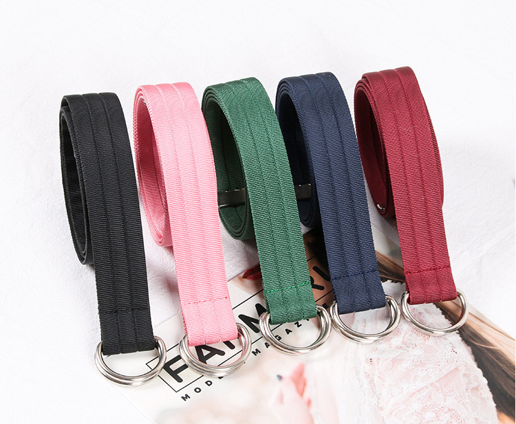 Wholesale hot-selling fashion canvas stainless steel D-shaped double buckle belt student casual durable breathable jeans belt