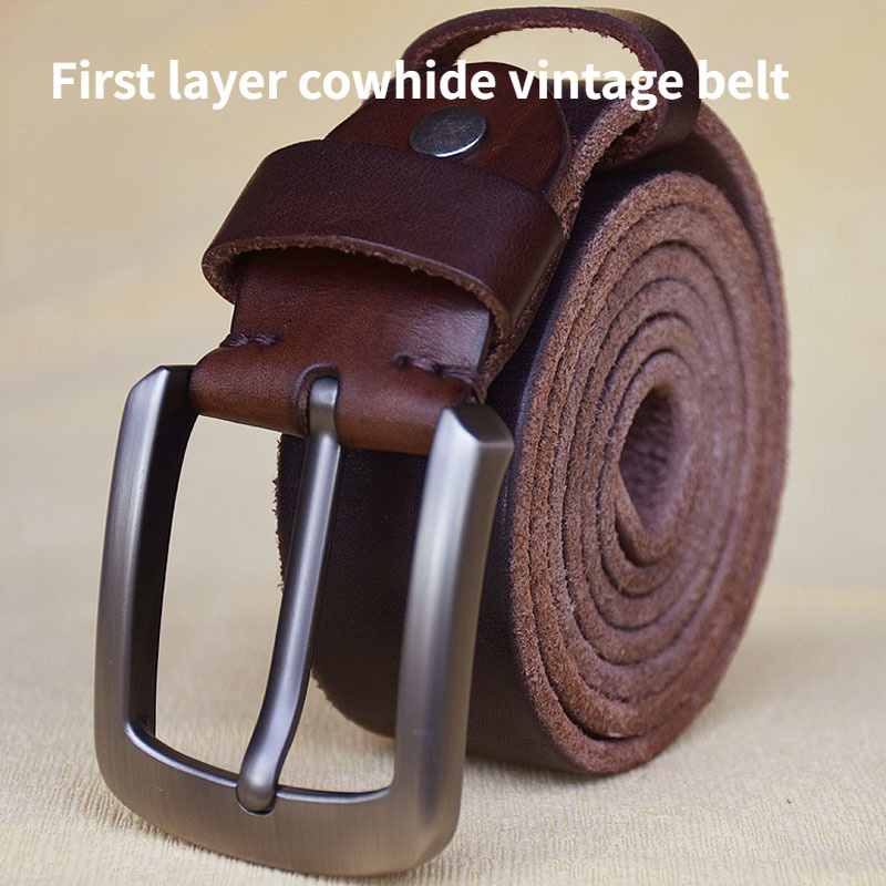 Hot selling pure handmade cowhide belt men's genuine leather retro casual top cowhide belt pin buckle pants belt