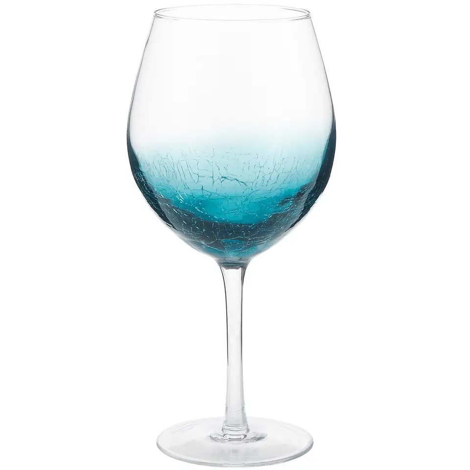 Crackle collection Hand Etched Sand Carved Color GLass Cracked Teal Stemware Crackle Solid Colored Wine Glass