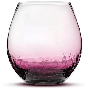 HGCH Hand Etched Tribal Dolphin shark Design Sand Carved Color Glass Purple Crackle Stemless Wine Glass