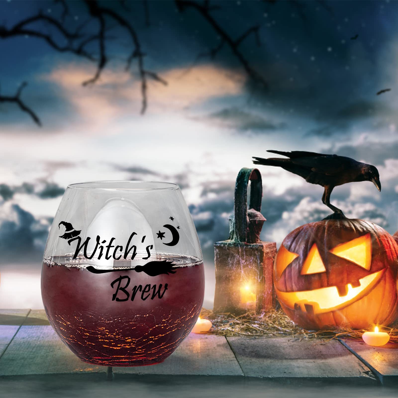 9 oz Halloween Decoration Party Drinking Glass Crackle Smoke Grey Stemless Wine Glass