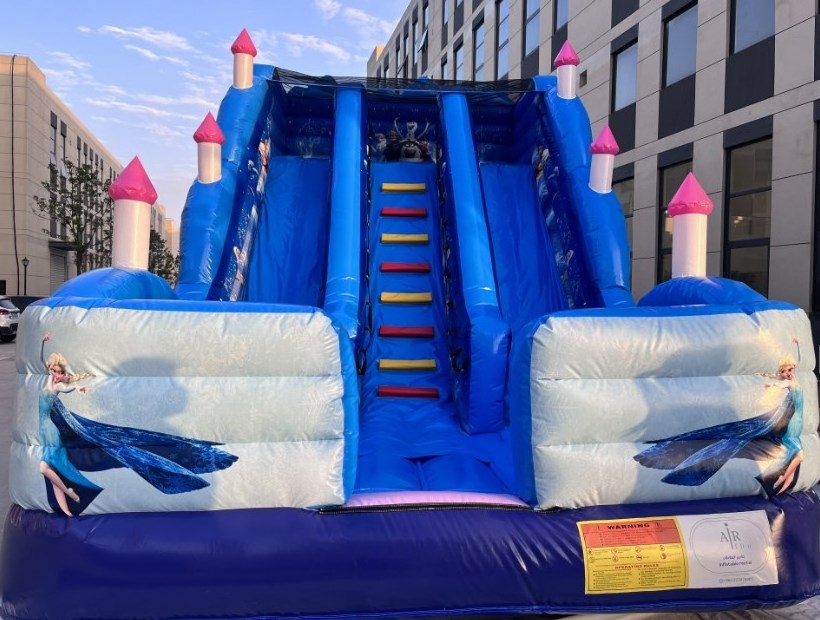 Rock climbing type obstacle slide and can be used as an open-air pool